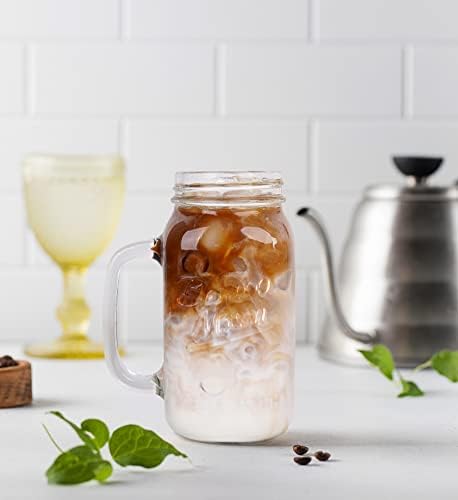 Mason Jar with Lid and Straw, 24oz Regular Mouth Mason Jars with Handle Drinking Glasses Tumbler Reusable Cups Smoothie Water Bottles for Iced Coffee Margaritas Juice Cocktail Travel Office Home - Image 4