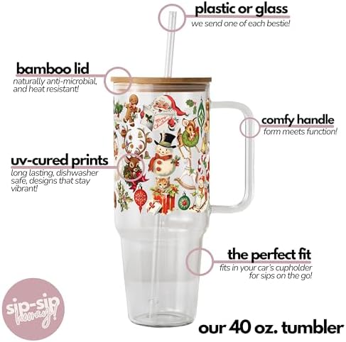 Sip-Sip Hooray! Nostalgic Christmas 40oz Glass Tumbler with Lid and Straw - Image 2