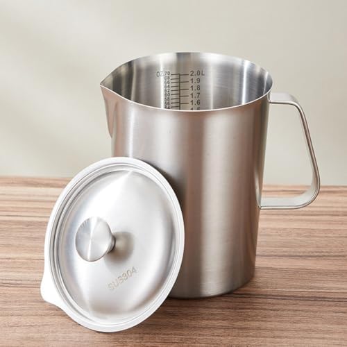 Stainless Steel Pitcher with Lid, Metal Measuring Cup with Handle, 2l Milk Frothing Jug for Espresso Machines, Latte Art, Iced Tea, Hot/Cold Water - Image 7