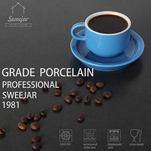 Sweejar Porcelain Espresso Cup & Saucer Set, Stackable Demitasse Cups with Metal Stand, 2.5 OZ for Latte,Coffee,Cafe Mocha,Tea, Set of 6(Blue) - Image 3