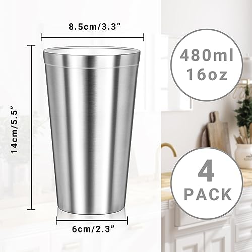 Stainless Steel Cups, 16 oz Insulated Tumbler, 4 Pack Double Wall Unbreakable Stackable Water Tumblers Insulated Metal Cup Premium Drinking Glasses for Travel Camping Home Outdoor - Image 2