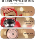 2.6 Quart Red Whistling Tea Kettle for Stovetop, Stainless Steel Teapot with Cool-Touch Handle, Loud Whistle, Wide Base, Gas Electric Induction Compatible - Image 4