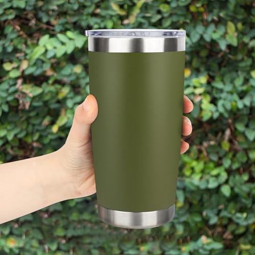 20oz Stainless Steel Tumbler Bulk with Lid, Travel Mug - Double Wall Vacuum Powder Coated Cup - Army Green, 12 Pack - Image 6