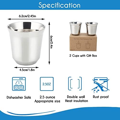 Easyworkz Gage Gooseneck Pour Over Coffee Kettle 12 oz, Silver, Bundled with Easyworkz Stainless Steel Espresso Cup 2pcs Set Double Wall Insulated Metal Demitasse Cups 2.5 oz - Image 6