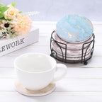 sourcing map 4Pcs Absorbent Coasters Yellow Marble Gilding Pattern Round Coaster with Cork Backing Non-Slip for Home Office 4inches. - Image 5