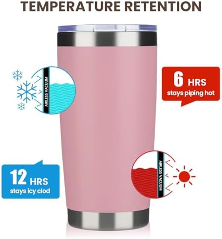MEWAY 20oz Tumbler 4 Pack Double Wall Vacuum Insulated Travel Mug Bulk, Stainless Steel Tumblers with Lid and Straw, Durable Powder Coated Coffee Cups for Cold & Hot Drinks (Pink, 4) - Image 6