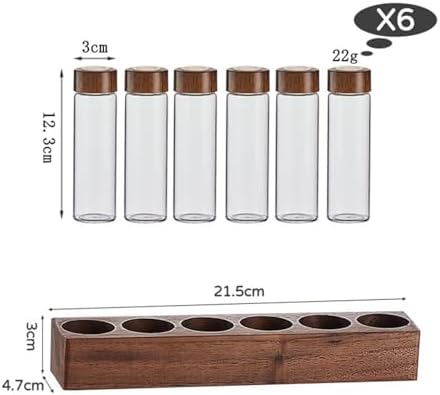 Coffee Storage Jar Airtight Glass Canister Tube Wooden Display Stand Single Dose Vial Funnel Sealed Organizer Suitable for Kitchen Restaurant B, 6 Hole 22g - Image 3