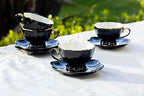 Grace Teaware Black Gold 11 Piece Black Gold Scallop Fine Porcelain Tea Set Hand Decorated Teapot Sugar Creamer Cup Saucer - Image 4