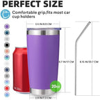 Volhoply 20oz Stainless Steel Tumbler with Lid and Straw Bulk 8 Pack,Double Wall Insulated Travel Iced Coffee Mug Fits Cup Holder,Powder Coated Cups for Hot/Cold Drinks,Gifts for Women（Purple,8 Set） - Image 2
