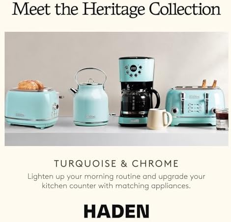 Haden Heritage 1.7 Liter Stainless Steel Retro Electric Tea Kettle with Auto Shutoff and Dry Boil Protection, Light Turquoise - Image 5