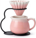 Pour Over Coffee Maker set,Ceramic Coffee Maker With V60 40 pcs Paper Filter，Metal Stand 13.5oz mug Pour Over Coffee Dripper Pink Pink by chooguang