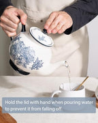 45 Ounce Tea Pot with Infuser, Ceramic Blue and White Teapot - Image 3
