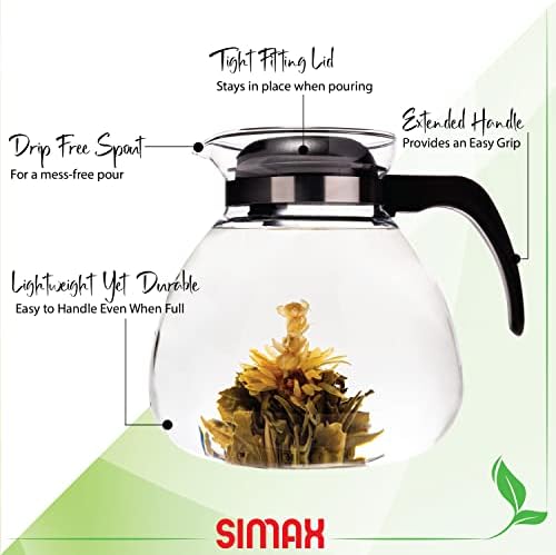 Simax Glassware 2.5 Quart Glass Teapot | Short Spout, Stay Cool Plastic Handle and Lid, Stovetop and Dishwasher Safe, Heat, Cold, and Thermal Shock Resistant Borosilicate Glass - Image 4