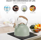 Tea Kettle, Vegoran 100 OZ / 3 Liter Whistling Tea Kettle, Tea Pots for Stove Top Food Grade Stainless Steel with Wood Pattern Folding Handle, Loud Whistle Kettle for Tea, Coffee, Milk (Green) - Image 6