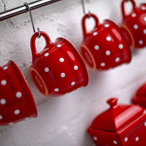 City to Cottage Handmade Red and White Polka Dot Large Ceramic 12oz/350ml Cappuccino Coffee Tea Cup and Saucer, Unique Designer Pottery Gift for Tea Lovers - Image 6