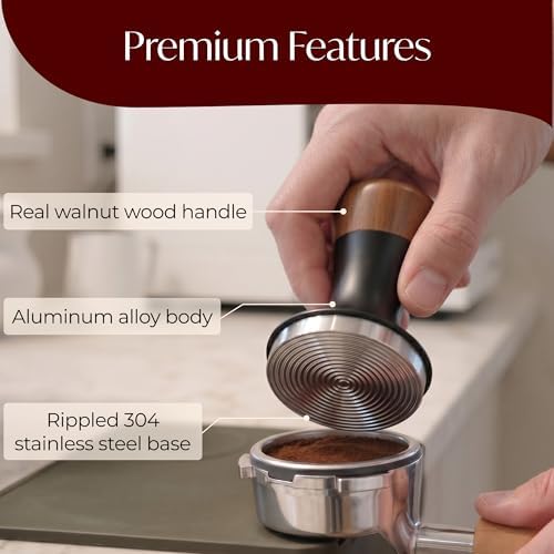 Espresso Tamper for 54mm Portafilter – Adjustable Depth Spring Loaded Tamper for Consistent Tamping – Barista Coffee Press Tool with Stainless Steel Base – Black & Walnut - Image 4