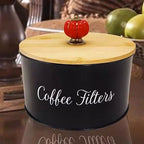 Coffee Filter Holder Metal Coffee Filter Holder Storage Box with Bamboo Lid, Coffee Filter Container Coffee Bar Decor, Coffee Station Accessories for Storing Filter Papers Coffee Paper Storage Rack ( - Image 5