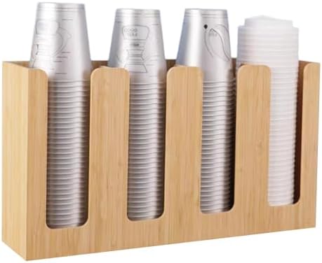 Cup and Lid Holder, Cup Dispenser with Coffee Pods Stand & Straw Organizer, Coffee Bar Organizer for Countertop, Disposable Cups Holder for Coffee Station, Bar, Home,Bamboo 03 by Unknown