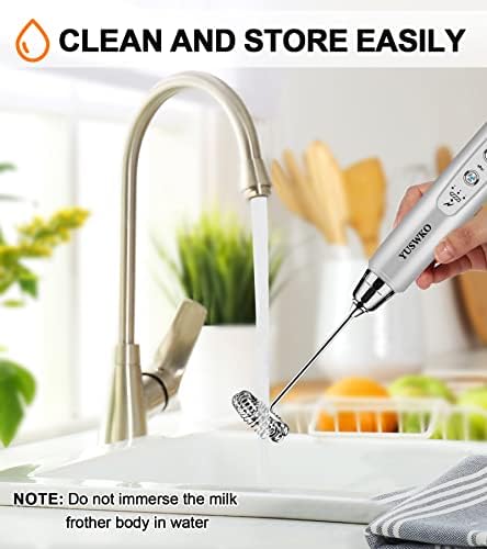 YUSWKO Milk Frother Handheld with 3 Heads, Electric Whisk Drink Foam Mixer with USB Rechargeable 3 Speeds, Mini Frother for Coffee Latte, Cappuccino, Hot Chocolate, Egg - Image 6