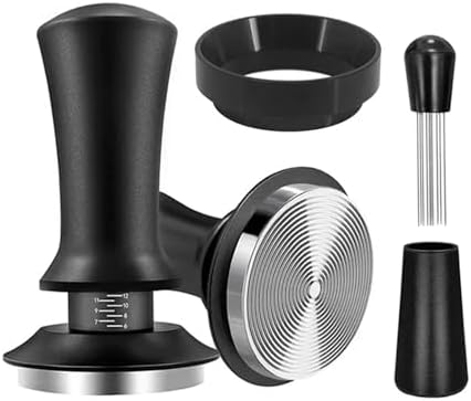 Coffee Tamper Spring Espresso Tamper 51mm 53mm 58mm Coffee Tampers And Coffee Stirrer Stainless Steel Tampers Coffee Accessories(58mm,Black-3Pcs) by Unknown