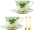 Country Roses Porcelain Tea Cup and Saucer Set with Gold Trim, Vintage Style, For Women and Tea Parties (2, Green) - Image 4