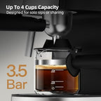 SECPOEDR3.5Bar Espreeso Machine 4-Cup Compact Coffee Maker Silver Black - Image 3
