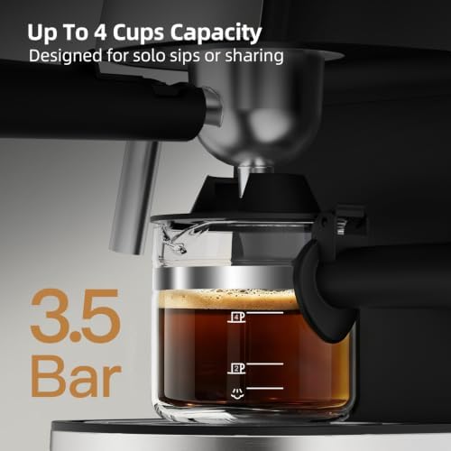 SECPOEDR3.5Bar Espreeso Machine 4-Cup Compact Coffee Maker Silver Black - Image 3