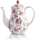 Agyiuns Tea Pot, Porcelain Teapot 37oz,tea pots for tea party,Tea Infuser Pots for Blooming loose Leaf Tea (White with flower) by Agyiuns