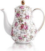 Agyiuns Tea Pot, Porcelain Teapot 37oz,tea pots for tea party,Tea Infuser Pots for Blooming loose Leaf Tea (White with flower) by Agyiuns