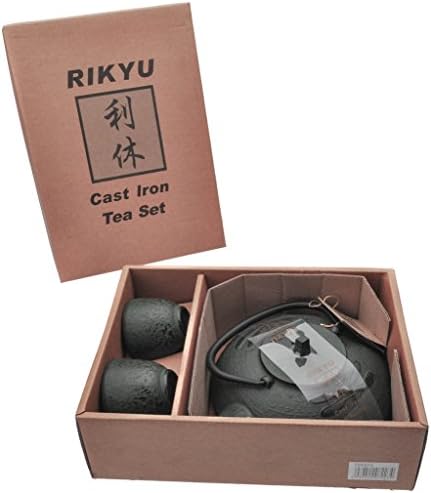 RIKYU RKTS407G Cast Iron Dragonfly Tea Set with Trivet, 18 Ounce, Dark Green - Image 2