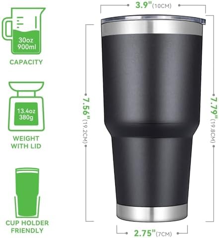 DOMICARE 30oz Tumbler Bulk with Lid and Straw, Double Wall Travel Coffee Mug, Insulated Vacuum Stainless Steel Tumblers, Powder Coated Tumbler Cup (Black, 8) - Image 3