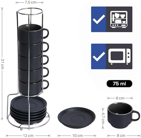 MIAMIO - Espresso Cup Set Ceramic (2.5oz) with saucers-Le Papillon (Black) - Image 3