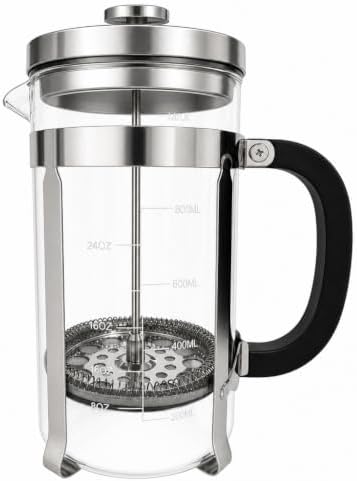 French Press Coffee Maker 304 Stainless Steel Double Mesh Filter, Borosilicate Glass French Press-34oz silver - Image 6