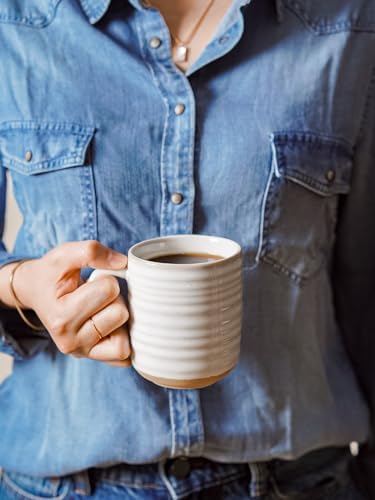LE TAUCI Ceramic Coffee Mugs Set of 4, 12 oz, Rustic Style, Arctic White - Image 5