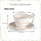 Tea Cups and Saucers Set of 2, 6.4oz Stackable Porcelain Coffee Cup, YFH12 - Image 2