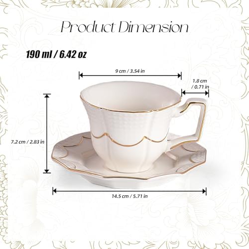 Tea Cups and Saucers Set of 2, 6.4oz Stackable Porcelain Coffee Cup, YFH12 - Image 2