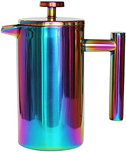 French Press Coffee Maker – Stainless Steel Coffee Maker Double Walled French Press Rainbow 34oz/1L - Image 4