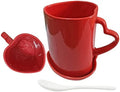 Red Heart Shaped Cup and Saucer Large Ceramic Coffee Mug 16.6oz Cute Cup Love Gift for Weddings Birthday Anniversary Mother's Day Valentines Day Home Decor for Couple Lovers (Red) by Unknown