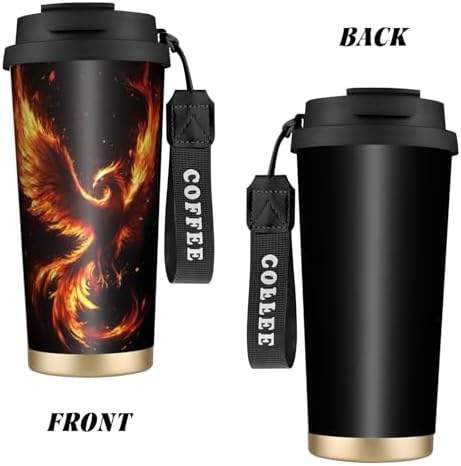 Galaxy Phoenix Double Wall Vacuum Insulated Coffee Tumbler Traditional 316 Stainless Steel Travel Mug with Handle and Straw Leakproof Coffee Cup for Tea Iced Drinks Black - Image 2