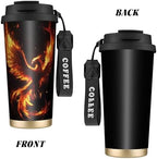Galaxy Phoenix Double Wall Vacuum Insulated Coffee Tumbler Traditional 316 Stainless Steel Travel Mug with Handle and Straw Leakproof Coffee Cup for Tea Iced Drinks Black - Image 2