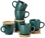 Hasense Stackable Porcelain Mini Espresso Cups and Saucers Set of 6, 4 OZ Ceramic Small Demitasse Espresso Shots Cups with Lids for Nespresso Lungo, Latte, Cafe Mocha and Tea, Green by Hasense