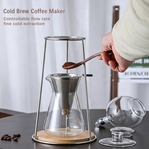Cold Brew Coffee Maker Stainless Steel and Borosilicate Glass 400ML Slow Drop Technology with Adjustable Flow Rate 2-4 Cups of Iced Coffee Preparation - Image 2