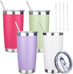 20 oz Tumbler with Lids and Straws, Stainless Steel Insulated Travel Coffee Mug, Double Wall Vacuum Insulated Tumblers, Powder Coated Coffee Tumbler for Cold & Hot Drinks (Mix Color-4, 4 Pack) by YEBTSLife