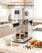 Kismile 20 Bar Espresso Machine with Milk Frother, Compact Semi-Automatic Espresso Maker, Stainless Steel, Pressure Gauge, 1.4L Water Tank, Hot Water Function for Cappuccino & Latte (Silver) - Image 7