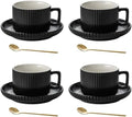8 Ounce Cappuccino Cups Set of 4, Latte Mugs with Saucers and Spoons, Black Ceramic Coffee Mugs Tea Cups for Cappuccino Latte Mocha Au Lait Macchiato Cafe by AYUCIAPremiumCeramic