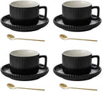 8 Ounce Cappuccino Cups Set of 4, Latte Mugs with Saucers and Spoons, Black Ceramic Coffee Mugs Tea Cups for Cappuccino Latte Mocha Au Lait Macchiato Cafe by AYUCIAPremiumCeramic