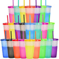 Color Changing Cups, 5 Pack 24oz Plastic Tumblers, Reusable Iced Coffee & Smoothie Cups with Lids and Straws for Parties and Travel (transparent, 24 Pcak) by Alohastarttg