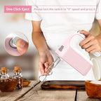 Yomelo 9-Speed Digital Hand Mixer Electric, 400W Powerful DC Motor, Hand Mixer Electric Handheld with Snap-On Storage Case, 5 Stainless Steel Accessories, Beaters, Dough Hooks, Whisk(Pink/White) - Image 5