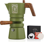 Bincoo 120ML Stovetop Espresso Maker Double Valve Moka Pot with Thermostat Extractor Prevent over-extraction,Italian Espresso Moka Pot with Powder Dispenser and Filter Paper for Home(Green) by Bincoo