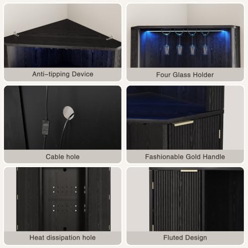 kepptory 71" Corner Bar Cabinet with Mini Fridge Space, LED Light Cabinet - Image 4